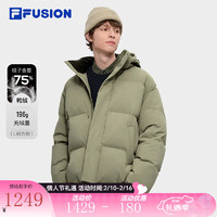 FILA FUSION斐樂潮牌羽絨服男冬休閑寬松連帽保暖外套 深褐卡其色-DK