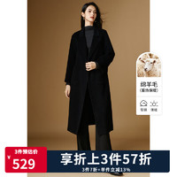 晚白 ONEBUYE 2024年冬款百搭雙面外套長款羊毛大衣女 黑色 XL