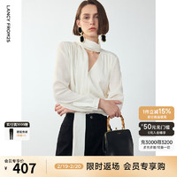 朗姿 法式飄帶領(lǐng)長袖襯衫高級(jí)感內(nèi)搭氣質(zhì)通勤洋氣襯衣 米白色 M