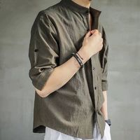Gap 400g重磅純棉2025新款立領棉麻襯衫男士長袖夏季休閑簡約透氣襯衣品質通勤男裝