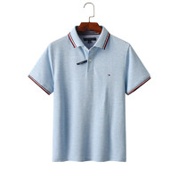 TOMMY HILFIGER 美國(guó)TOMMY HILFIGER湯米polo衫男棉短袖休閑翻領(lǐng)夏 天藍(lán)色帶邊 常規(guī)
