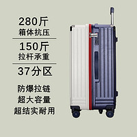 友勝保羅 行李箱大容量五輪拉桿箱 結(jié)實耐用加固加厚 旅行多功能登機箱 藍白色（雙層防爆拉鏈）