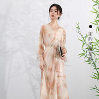 3COLOUR 2024夏季暈染雪紡連衣裙設(shè)計(jì)感吊帶裙兩件套 煙粉色花卉 155/80A/S