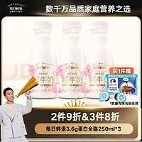 每日鮮語 鮮牛奶 3.6g優(yōu)質(zhì)蛋白巴氏殺菌乳 250ml*3瓶 （送瑞幸黑咖18ml*2顆嘗鮮裝）