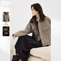 對(duì)白 女式復(fù)古撞色翻領(lǐng)仿羊羔毛小個(gè)子夾克上衣短外套