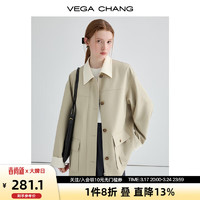 VEGA CHANG 寬松顯瘦氣質(zhì)英倫風(fēng)休閑風(fēng)衣 開(kāi)心果色