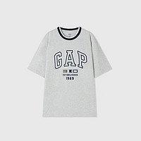 Gap 男女款親膚撞色logo印花短袖T恤 465443 灰色 XL