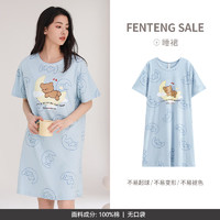 芬騰 夏季薄款純棉睡裙女款 - 大碼可愛家居服連衣裙 灰蘭