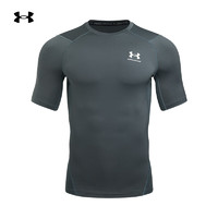 安德瑪 HeatGear Armour男子透氣訓練運動短袖緊身衣1361518 桃灰色012 XL
