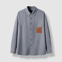 GXG 2024秋冬GXG休閑斯文商務長袖襯衫皮牌裝飾襯衫男襯衣