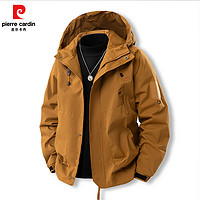 pierre cardin 皮爾·卡丹 卡丹戶外沖鋒衣男2025春季防風防水保暖登山服外套裝 卡其