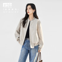 對(duì)白 美式休閑棒球服毛呢短外套女20小個(gè)子寬松夾克衫 燕麥色 S