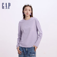 Gap 女裝初秋款麥穗印花下擺開叉長袖T恤百搭上衣637566