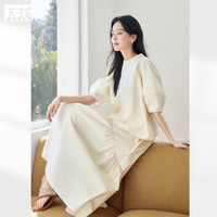 對白 2025夏裝氣質(zhì)純棉襯衫套裝裙泡泡袖襯衣A字裙優(yōu)雅女式兩件套