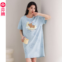 芬騰 睡裙女士夏季薄款短袖純棉大碼可愛睡衣家居服全棉女款連衣裙 FX25290103 S :70-90