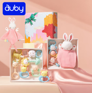 auby 澳貝 牙膠搖鈴 新生安撫禮盒