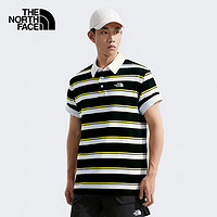 THE NORTH FACE 北面 短袖Polo男戶外透氣休閑短袖87VU 黑白條紋/7FI M