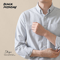 BLACKMONDAY 純棉牛津紡長(zhǎng)袖襯衫男豎條紋男士免燙商務(wù)休閑襯衣 灰條紋 L/175