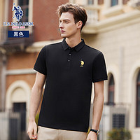 U.S. POLO ASSN. 美國(guó)馬球協(xié)會(huì) 保羅POLO衫 休閑短袖桑蠶絲涼感T恤 黑色