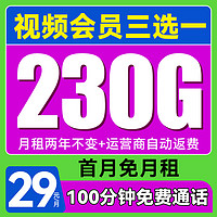 中國(guó)電信 星卡 29元/月（230G不限速+100分鐘通話(huà)+可發(fā)全國(guó)+自動(dòng)返費(fèi)）