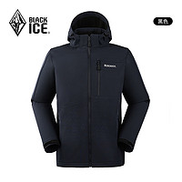 BLACKICE 戶外男款軟殼上衣防風防潑耐磨徒步登山加絨活帽外套 黑色 L