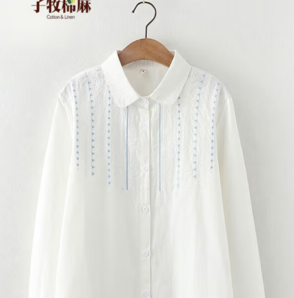 子牧棉麻 2025春裝 女小清新刺繡襯衫