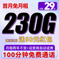 中國電信 春雨卡 29元/月（230G全國流量+100分鐘通話+首月免月租）