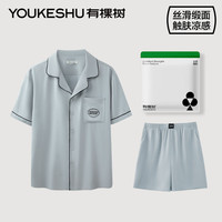 有棵樹(shù) 情侶睡衣女緞面紡絲春夏新款涼感冰絲短袖套裝家居服男 輕灰色 L