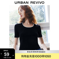 UR UR 秋季新款女裝法式氣質(zhì)撞色領(lǐng)口修身短袖T恤 UWU440147