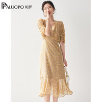 帕羅 PALUOPO 連衣裙短袖中長(zhǎng)款A(yù)字裙夏季氣質(zhì)碎花設(shè)計(jì)感甜美仙女田園風(fēng)裙子