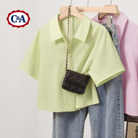 C&A 短袖襯衫女夏季2025冰絲防曬外套綠色寬松上衣 冰霜綠 M