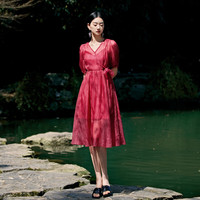秋水伊人 時尚洋氣酒紅連衣裙夏季新款女優(yōu)雅高級感薄款裙子 酒紅