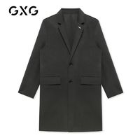 GXG 男裝灰色中長(zhǎng)款毛呢大衣GB126590J