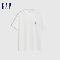 Gap 男女裝2025春季新款純棉刺繡logo口袋短袖T恤簡(jiǎn)約風(fēng)上衣725620 白色 XS (165/84A)亞洲尺碼