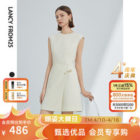 朗姿 小香風(fēng)法式無(wú)袖a字高級(jí)感短裙女夏季新款氣質(zhì)收腰連衣裙 白色 L