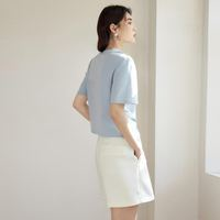 對(duì)白 2025夏裝純色下擺開叉微胖mm女式短袖T恤