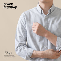 BLACKMONDAY 純棉牛津紡長(zhǎng)袖豎條紋男士免燙商務(wù)休閑襯衣 灰條紋