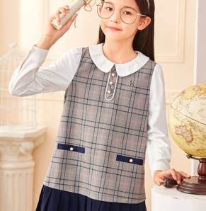 HAZZYS 女童翻領(lǐng)格子百褶長(zhǎng)袖裙