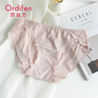 Ordifen 歐迪芬 女士內(nèi)褲女冰絲夏季無痕裸感舒適透氣性感蕾絲花邊三角短褲頭 淺粉 L