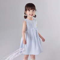笛莎 童裝兒童女童裙子2025夏季新款小女孩無(wú)袖蝴蝶結(jié)連衣裙 藍(lán)色 110