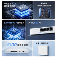 中興 BE5100Pro+ 晴天版 雙頻5100M 家用千兆Mesh無線路由器 Wi-Fi 7 白色 單個裝