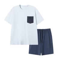 京東京造 10A抗菌純棉睡衣男短袖套裝25春夏家居服藍(lán)L