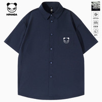 HIPANDA 熊貓涼感抗皺日系翻領短袖襯衫 開衫防曬外套 藏青 2XL