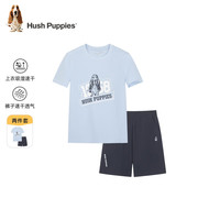 暇步士 童裝兒童男女大童夏季新款多彩亮眼運(yùn)動(dòng)風(fēng)短袖套裝 冰晶藍(lán) 170兩件套