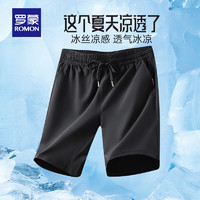 羅蒙 冰絲運(yùn)動(dòng)短褲 男士夏季沙灘五分褲 黑色