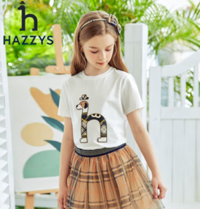 HAZZYS 男女童簡(jiǎn)約經(jīng)典時(shí)尚短袖圓領(lǐng)衫 