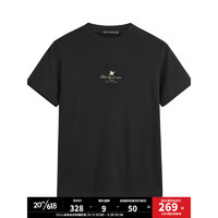 太平鳥 男裝仙鶴刺繡短袖t恤男士短袖上衣B1DAD2323 黑色1（合體） S