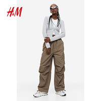 H&M 女裝復(fù)古學(xué)院風(fēng)降落傘褲時尚寬松束腳工裝褲1112962 米灰色 165/80 165/80A