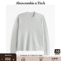 Abercrombie & Fitch 男裝 美式復(fù)古廓形圓領(lǐng)微華夫格紋長(zhǎng)袖T恤 KI124-4341