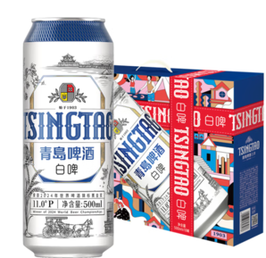 贈白啤杯1個！世啤賽金獎！青島啤酒 11度白啤禮盒裝(20版) 500mL*10聽